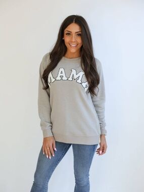 Movemama Cotton 'MAMA' Crewneck Nursing & Maternity Sweatshirt in Light Grey